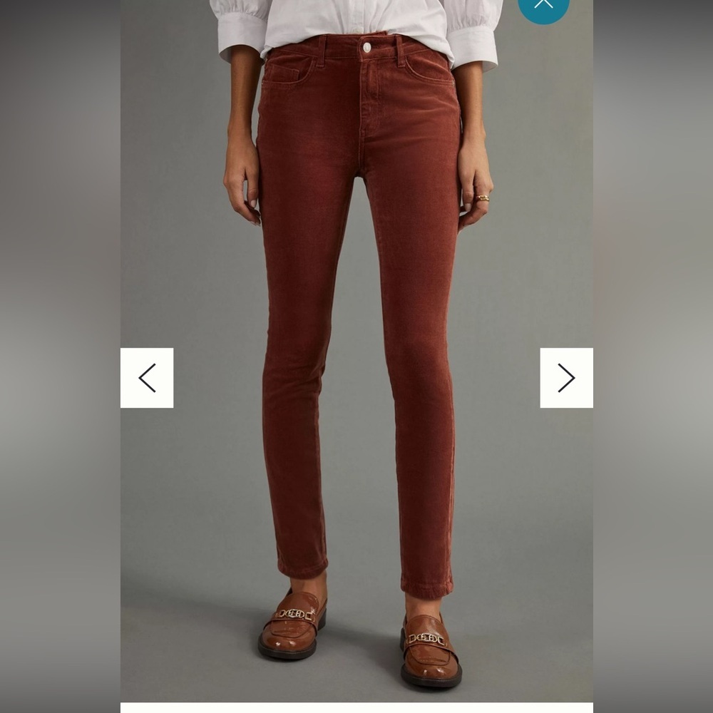 Pilcro x Anthropologie Burnt Orange Corduroy Pants High rise Skinny Leg Size 30